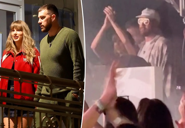WATCH: Taylor Swift lets loose with Travis Kelce, kissing and dancing during Bleachers' Coachella set